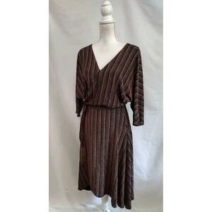 Zara Wrap Dress Black & Copper Pinstripe Metallic 3/4 Dolman Sleeve Sexy Sz M